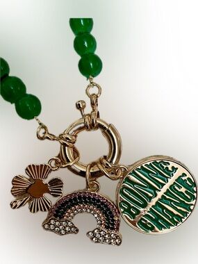 Plunder Green Beaded Charm Necklace with Gold-Tone Rainbow, Shamrock & Good Luck